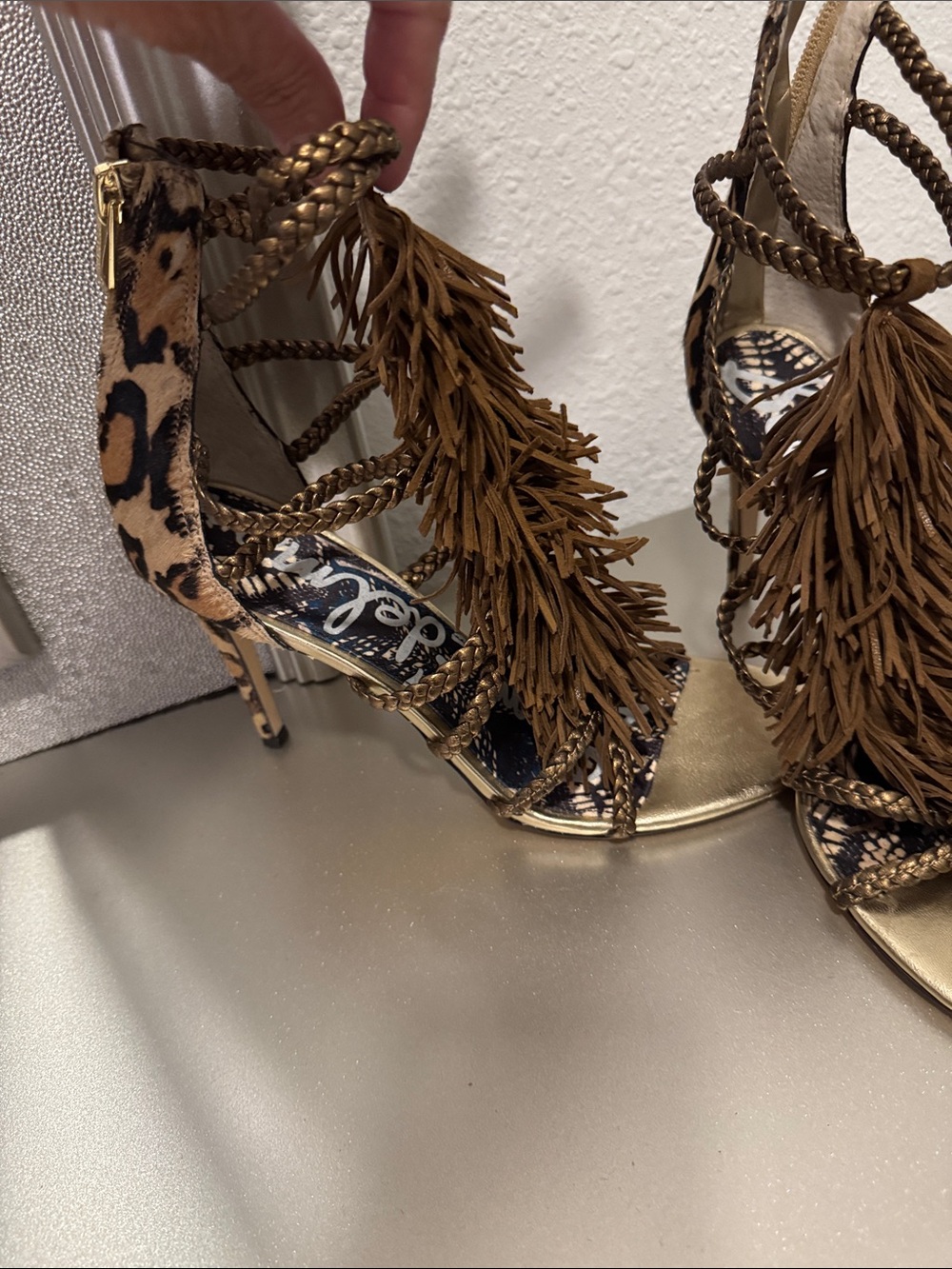Sam Edelman Brown Braided Fringe Strappy High-Heels - Picture 2 of 7